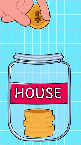 Saving for a House with Dollar Coin in Jar Vertical Finance Animation