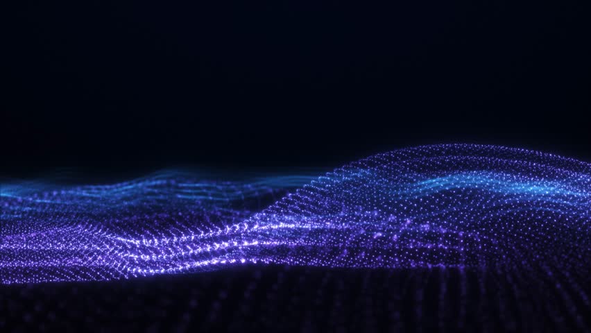 Glowing purple-blue wave formed by digital dots. Abstract 4K animation for futuristic AI and data visuals. - Powered by Shutterstock - Get 15% off with code: PIKWIZARD15