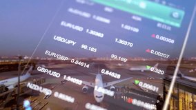 Stock market data overlaying an airport scene with airplanes - Powered by Shutterstock - Get 15% off with code: PIKWIZARD15