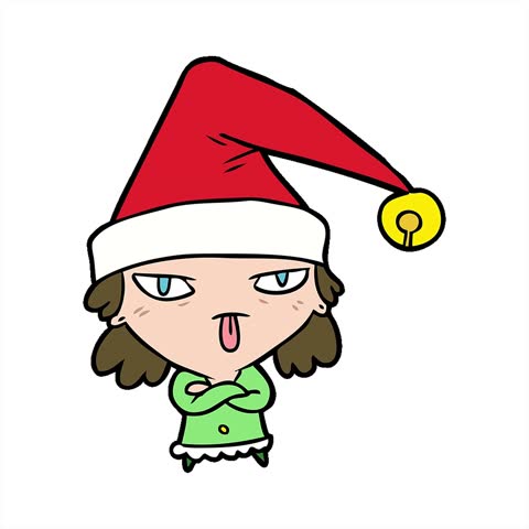 A simple looping animated cartoon girl wearing christmas hat