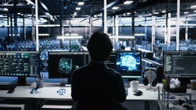 Engineer in server room using AI to review infrastructure diagnostics on devices. IT expert in data center analyzing performance data using artificial intelligence to maintain system uptime, camera A - Powered by Shutterstock - Get 15% off with code: PIKWIZARD15