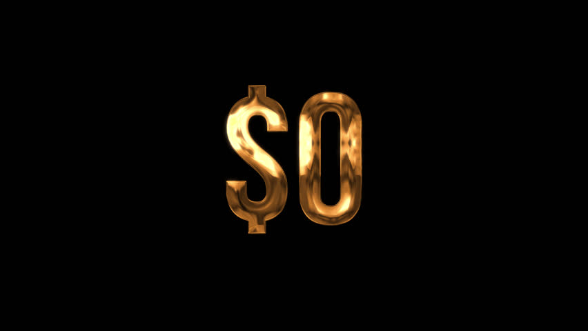 Fast dollar number count from 0 to $6000 with gold ink drops on a black background