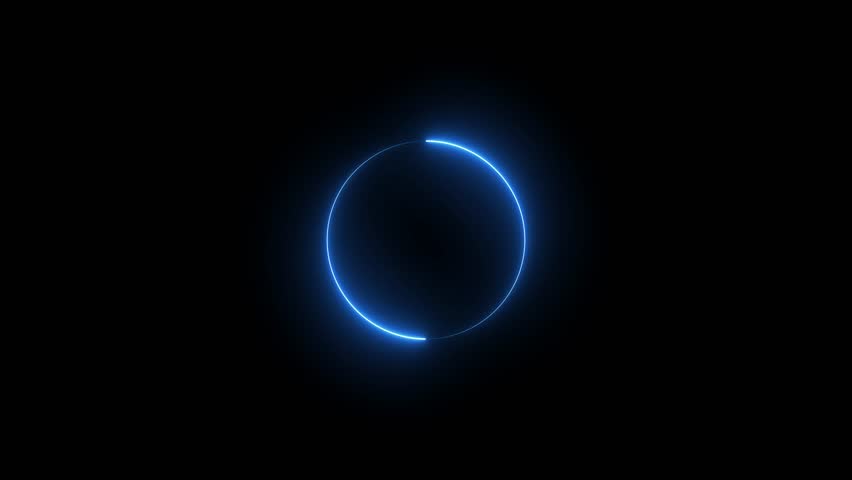 A glowing neon blue circle emits radiant energy in a dark background, creating a futuristic, digital, and minimalist visual often seen in loading or progress animations.