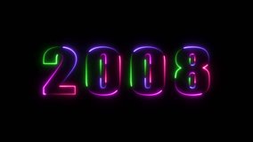 A vibrant neon-themed "2008" design in glowing pink, green, and purple hues against a black background, evoking a retro-futuristic and digital aesthetic style. - Powered by Shutterstock - Get 15% off with code: PIKWIZARD15