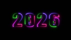 A dazzling neon "2026" design glowing in vivid pink, green, and purple on a black background, blending retro charm with futuristic digital style and energy - Powered by Shutterstock - Get 15% off with code: PIKWIZARD15