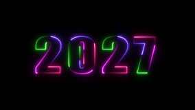 A dazzling neon "2027" design glowing in vivid pink, green, and purple on a black background, blending retro charm with futuristic digital style and energy - Powered by Shutterstock - Get 15% off with code: PIKWIZARD15