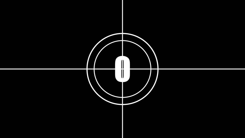 Classic film countdown screen displaying number four in white with circular timer lines and quadrant background, evoking vintage cinema aesthetics and retro movie reel intros.