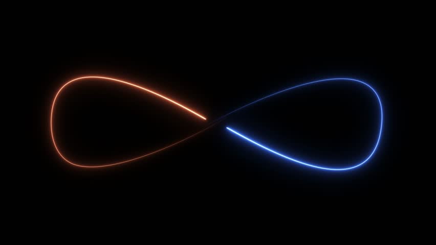 A glowing, neon-blue infinity symbol set against a dark background, radiating energy and light, symbolizing eternity, endless possibilities, and the interconnectedness of all things.