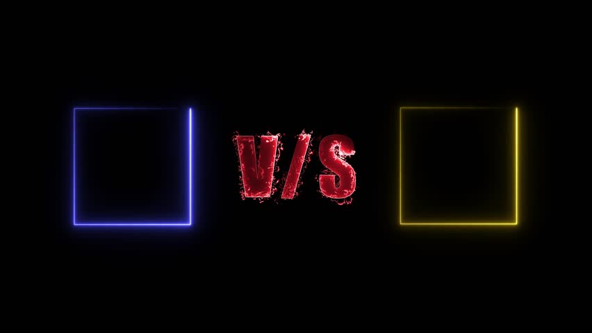 Two neon pink glowing squares face off with V S in the center, symbolizing a dramatic versus matchup in a high-energy digital or gaming context. 4K Video motion graphic animation.