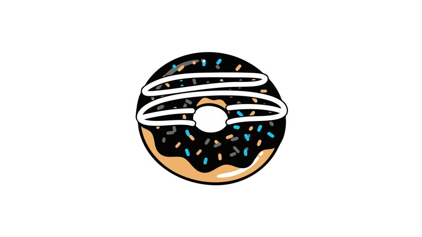 A detailed digital illustration of a chocolate glazed donut with colorful sprinkles and white drizzle, focusing on vibrant colors and clean design suitable for food marketing