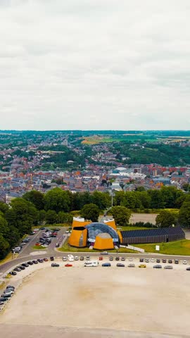 Vertical video. Namur, Belgium. Panorama of the central part of the city. River Meuse. Summer day, Aerial View. Rich colors