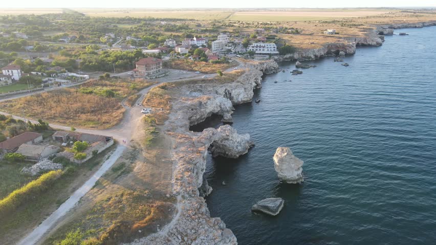 Aerial view of Black sea coast near Tyulenovo village, Dobrich Region, Bulgaria