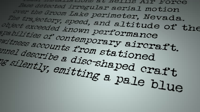 Type written Top Secret UFO Report With Animated redacting censorship