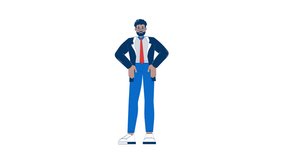 Confident black businessman standing with hands on hips 2D character doodle animation. African american corporate leader male animated person on white background. Cartoon 4K video drawing - Powered by Shutterstock - Get 15% off with code: PIKWIZARD15