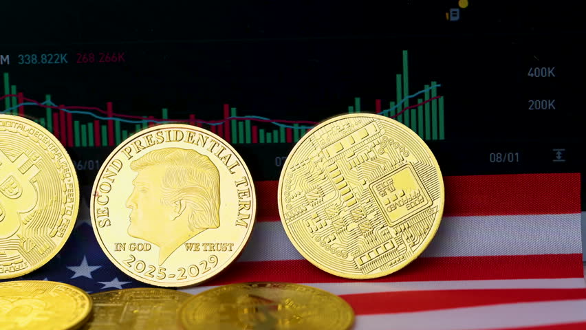 video of cryptocurrency on the background of stock exchange charts