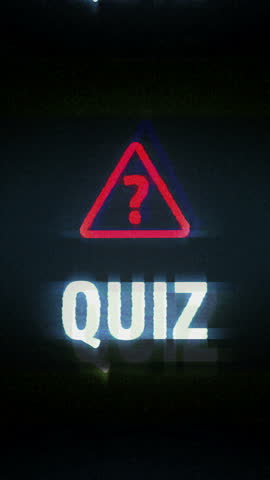 Vertical video: Quiz time question mark symbol light flashing on screen. Ask and answer icon on display. Loopable and seamless abstract concept with noise and modern glitch.
