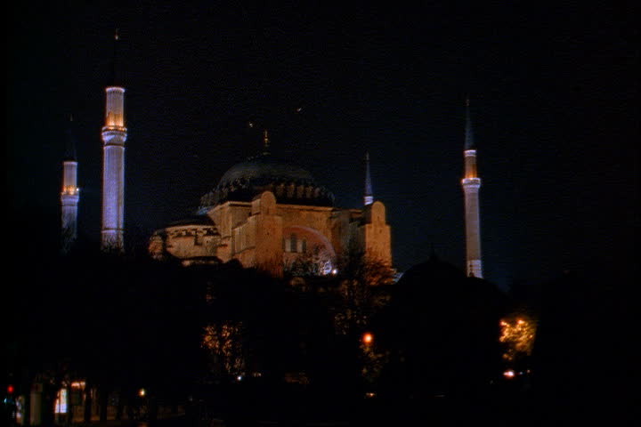 ISTANBUL - CIRCA NOVEMBER 1999: Hagia Sophia illuminated at night.