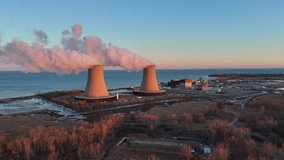 Drone video of Enrico Fermi II nuclear power plant, Berlin Township, Michigan, USA - Powered by Shutterstock - Get 15% off with code: PIKWIZARD15