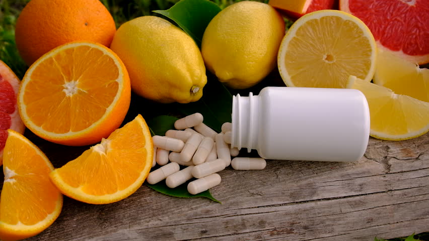 vitamin c and citrus. Selective focus.