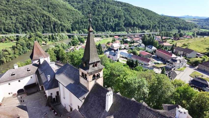 Courtyard of a medieval Orawski castle Oravský hrad aerie Slovakia fortress