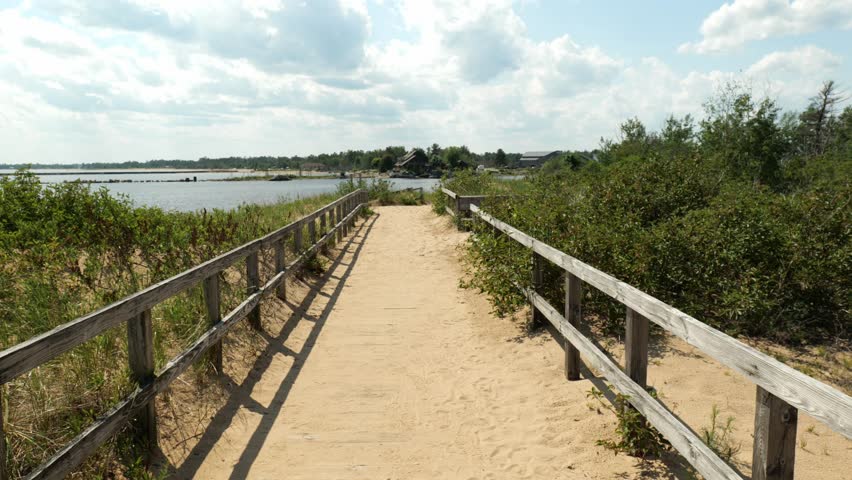 A Sandy Beach Boardwalk near the Great Lakes