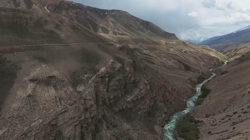 drone above Wakhan Valley Corridor, Pamir mountains , province of Afghanistan and Gorno-Badakhshan Region of Tajikistan