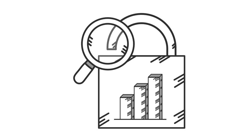 Security data analysis padlock icon in cartoon animation. Confidential business intelligence audit symbol. Protected performance review sign. Cybersecurity analytics report. Alpha channel. - Powered by Shutterstock - Get 15% off with code: PIKWIZARD15