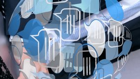 Animation of globe with speech bubble over caucasian businessman using laptop. global technology, data processing and digital interface concept digitally generated video. - Powered by Shutterstock - Get 15% off with code: PIKWIZARD15