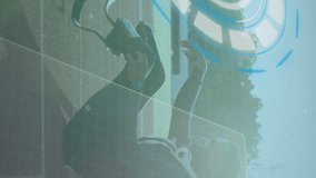 Animation of digital interface over african american men with physical disability running. Global sports, digital interface and data processing concept digitally generated video. - Powered by Shutterstock - Get 15% off with code: PIKWIZARD15