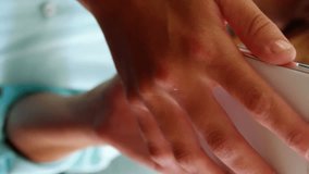 Animation of multiple face emojis floating over caucasian woman using smartphone at office. Social media networking technology concept - Powered by Shutterstock - Get 15% off with code: PIKWIZARD15