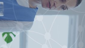 Animation of network of connections over caucasian woman talking. global connections, communication and digital interface concept digitally generated video. - Powered by Shutterstock - Get 15% off with code: PIKWIZARD15