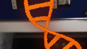 Animation of orange dna strand rotating over dark computer servers. Digital interface, data, medical research, healthcare, connection and communication, digitally generated video. - Powered by Shutterstock - Get 15% off with code: PIKWIZARD15