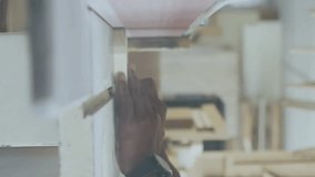 Animation of media icons over caucasian man working in workshop. Business, social media and digital interface concept digitally generated video. - Powered by Shutterstock - Get 15% off with code: PIKWIZARD15