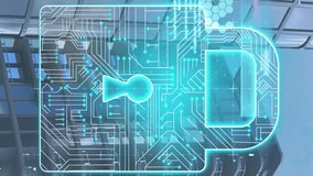 Digital padlock and data security animation over modern office buildings. Cybersecurity, encryption, data protection, information security, corporate security, digital lock - Powered by Shutterstock - Get 15% off with code: PIKWIZARD15