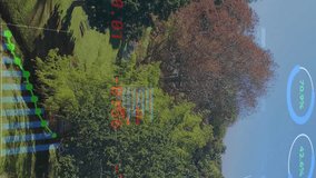 Processing financial data animation over lush green park landscape. Finance, technology, environment, sustainability, analysis - Powered by Shutterstock - Get 15% off with code: PIKWIZARD15