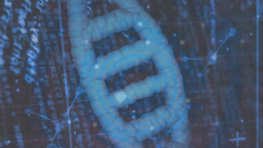 Animation of DNA strand and mathematical equations on digital grid in school. Science, biology, mathematics, education, technology, chemistry - Powered by Shutterstock - Get 15% off with code: PIKWIZARD15