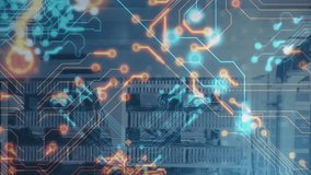 Animation of digital circuit patterns overlaying server racks in data center. Technology, networking, infrastructure, innovation, futuristic, cyber - Powered by Shutterstock - Get 15% off with code: PIKWIZARD15