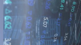 Overlaying financial data and stock market numbers on cityscape animation background. Finance, investment, economy, growth, urban, analytics - Powered by Shutterstock - Get 15% off with code: PIKWIZARD15