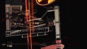 Radiation warning over oil pumpjack, immediate action required for safety. Hazard, energy, petroleum, danger, industrial, alert - Powered by Shutterstock - Get 15% off with code: PIKWIZARD15