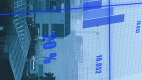 Blue financial graphs and data processing animation over urban cityscape. Finance, analytics, technology, business, futuristic, growth - Powered by Shutterstock - Get 15% off with code: PIKWIZARD15