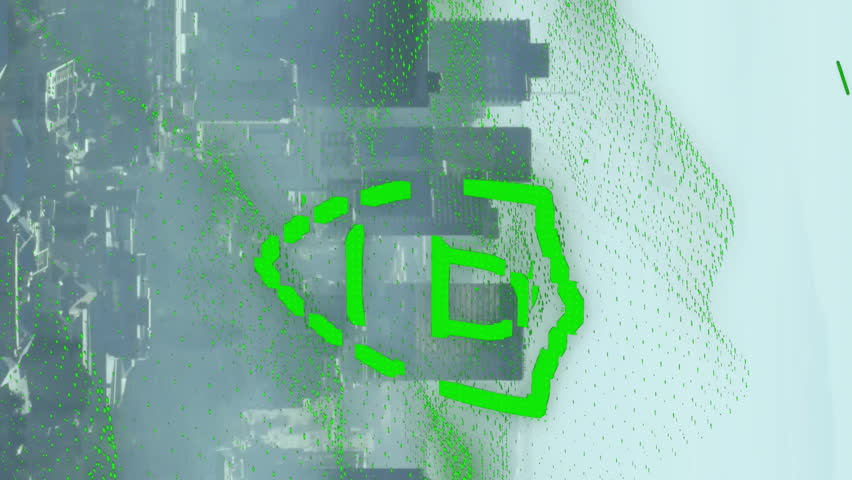 Digital security lock animation over cityscape with green data patterns. Cybersecurity, encryption, technology, network, data protection, futuristic - Powered by Shutterstock - Get 15% off with code: PIKWIZARD15