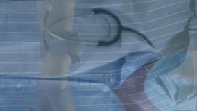 Analyzing financial graphs, doctor wearing mask and gloves in office setting. Finance, analysis, healthcare, professional, protective, economy - Powered by Shutterstock - Get 15% off with code: PIKWIZARD15