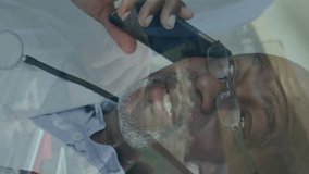 Doctor on phone with financial graph animation overlay in office setting. Healthcare, finance, analysis, technology, communication, professional - Powered by Shutterstock - Get 15% off with code: PIKWIZARD15