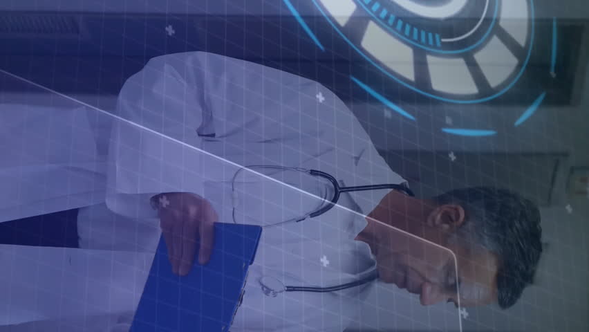 Discussing medical data, doctors using futuristic animation interface in hospital. Technology, healthcare, innovation, digital, analysis, collaboration - Powered by Shutterstock - Get 15% off with code: PIKWIZARD15