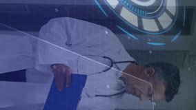 Discussing medical data, doctors using futuristic animation interface in hospital. Technology, healthcare, innovation, digital, analysis, collaboration - Powered by Shutterstock - Get 15% off with code: PIKWIZARD15