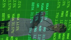 Analyzing stock market data, doctor with animation on green background. Finance, analysis, healthcare, medicine, business, professional - Powered by Shutterstock - Get 15% off with code: PIKWIZARD15