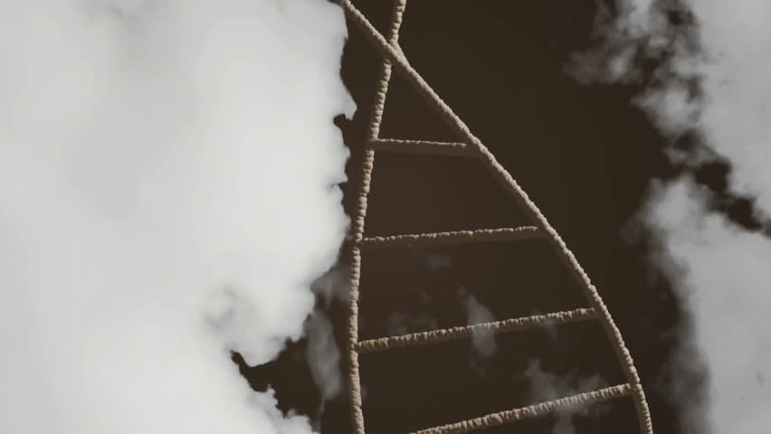 Animation of DNA strand floating over clouds in dark sky, creating mystical scene. Genetics, biotechnology, science, molecular, mysterious, ethereal - Powered by Shutterstock - Get 15% off with code: PIKWIZARD15