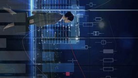 Animation of financial data processing over businesswoman and cityscape. global business, connections, digital interface and technology concept digitally generated video. - Powered by Shutterstock - Get 15% off with code: PIKWIZARD15