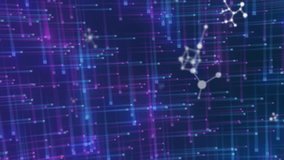 Animation of molecules and lights on blue and violet background. Connections, network, data processing and technology concept digitally generated video. - Powered by Shutterstock - Get 15% off with code: PIKWIZARD15