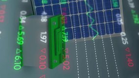 Animation of financial data and graphs over solar panels. Green energy, eco power, finance and economy concept digitally generated video. - Powered by Shutterstock - Get 15% off with code: PIKWIZARD15